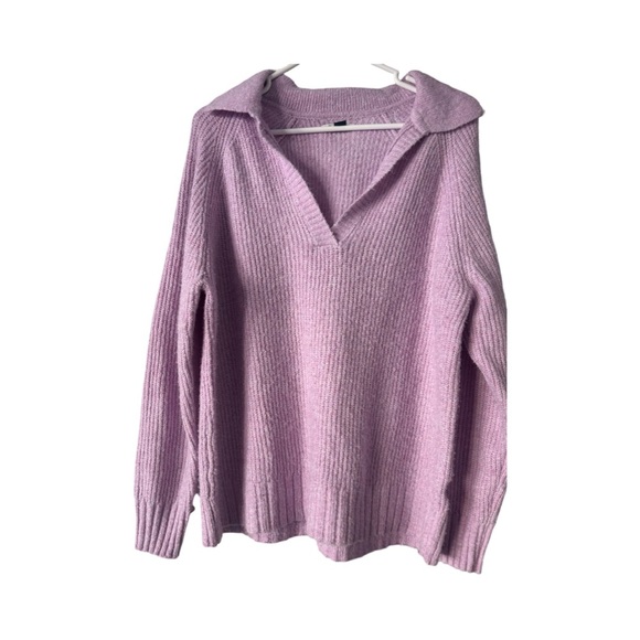 American Eagle Purple Pullover V-Neck With Collar Sweater - XS-oversized - Picture 2 of 6